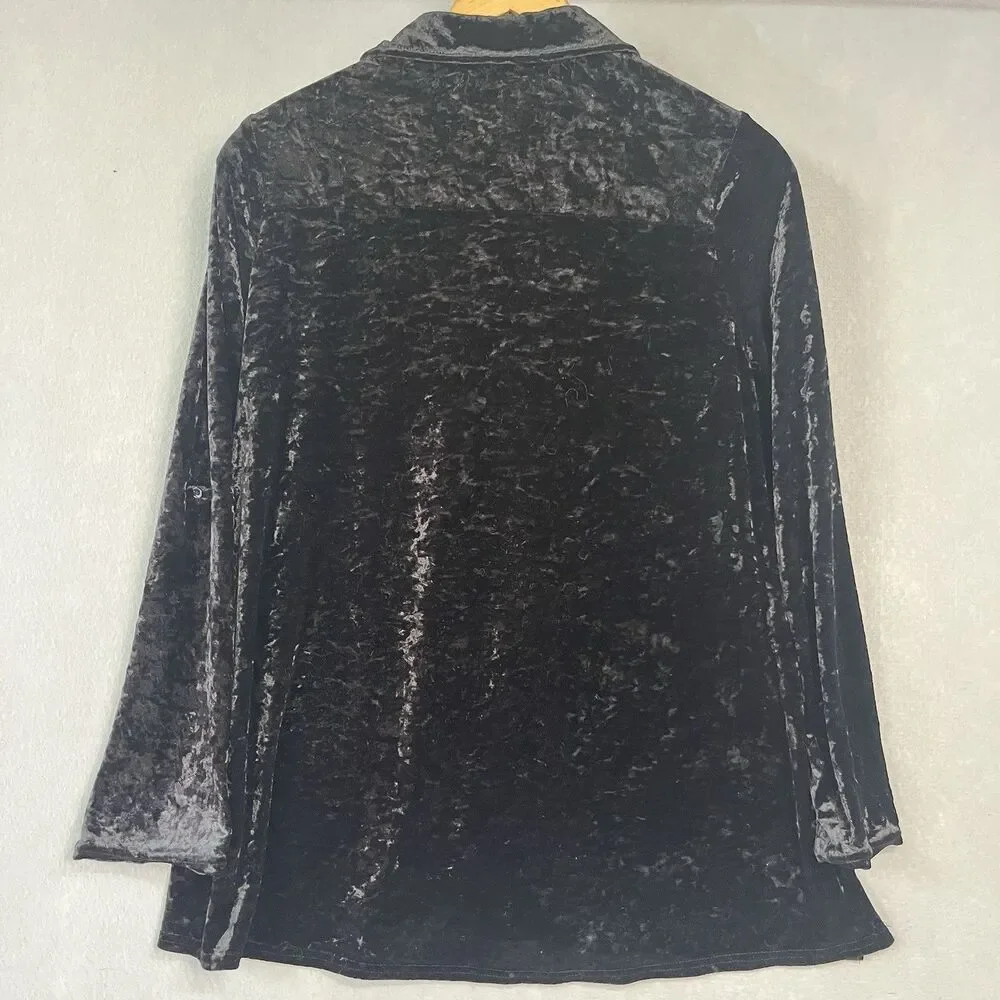 Andree by Unit Black Velvet Embroidered Burnout Button‎ Up Blouse Small